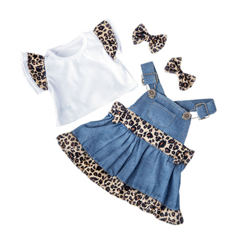 Denim Cheetah Dress With Bows (16″)