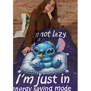 Stitch superzachte fleece deken I am not lazy 150x200cm