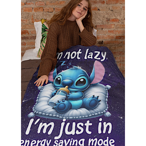 Stitch superzachte fleece deken I am not lazy 150x200cm