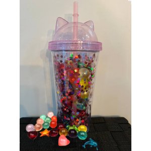 METALLIC PINK CAT GLITTER CUP + 40 BADPARELS METALLIC PINK CAT GLITTER CUP + 40 BADPARELS