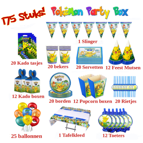175 delige Party set Pokemon + gratis Squishy