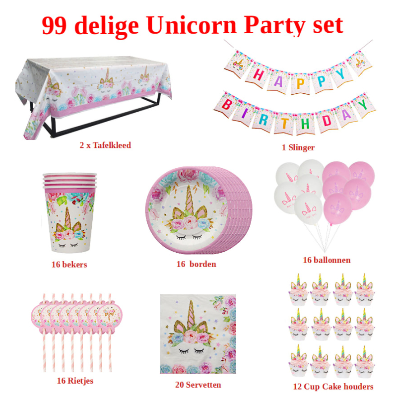 99 delige verjaardags Party set Unicorn