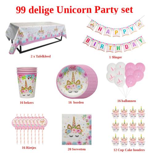 99 delige verjaardags Party set Unicorn