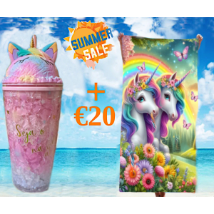 Unicorn badlaken-strandlaken + 1 Unicorn drinkbeker!