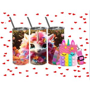 3D INOX UNICORN DRINKBEKER MET  POP-IT 2 SCHOUDERTAS