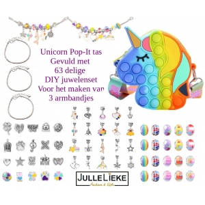 JUWELEN SET 63 delig DIY MET POP-IT UNICORN SCHOUDERTAS