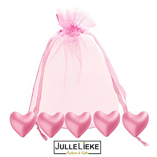 5 roze badparels hartje pearly in organza zakje