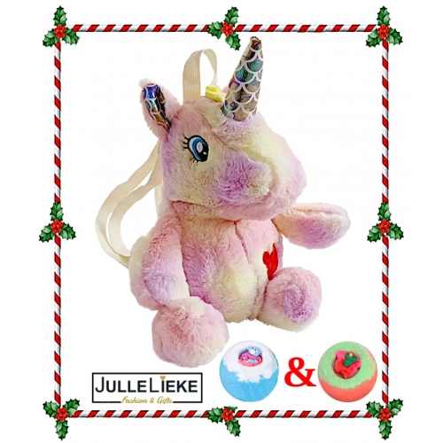 PLUCHE UNICORN RUGZAK PINK/YELLOW + 2 GRATIS BRUISBALLEN