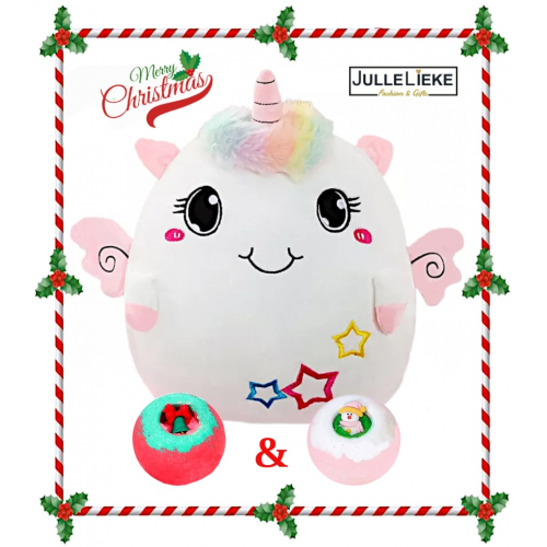 Kleurrijke zachte Unicorn knuffel + 2 gratis Kerst bruisballen