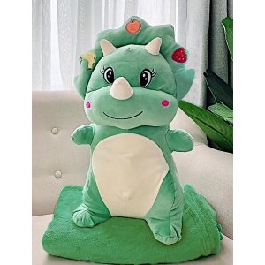 Pluche Triceratops Dinosaurus knuffel kussen met deken groen Pluche Triceratops Dinosaurus knuffel kussen met deken groen