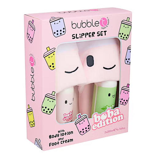 Slipper & Lotion cadeauset Boba Tea Edition 