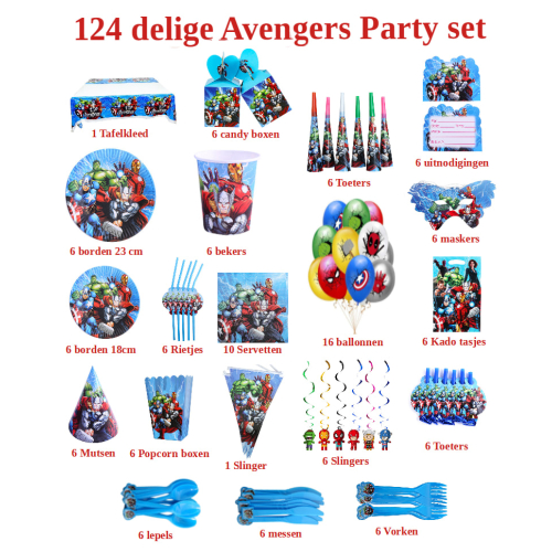 124 delige verjaardags Party set Avengers