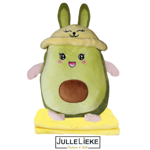Pluche konijn avocado knuffel met deken groen/beige/geel
