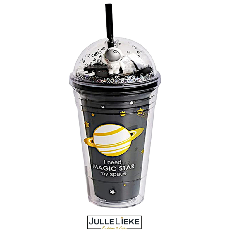 LEUKE GLITTER DRINK BEKER SPACE ASTRONAUT