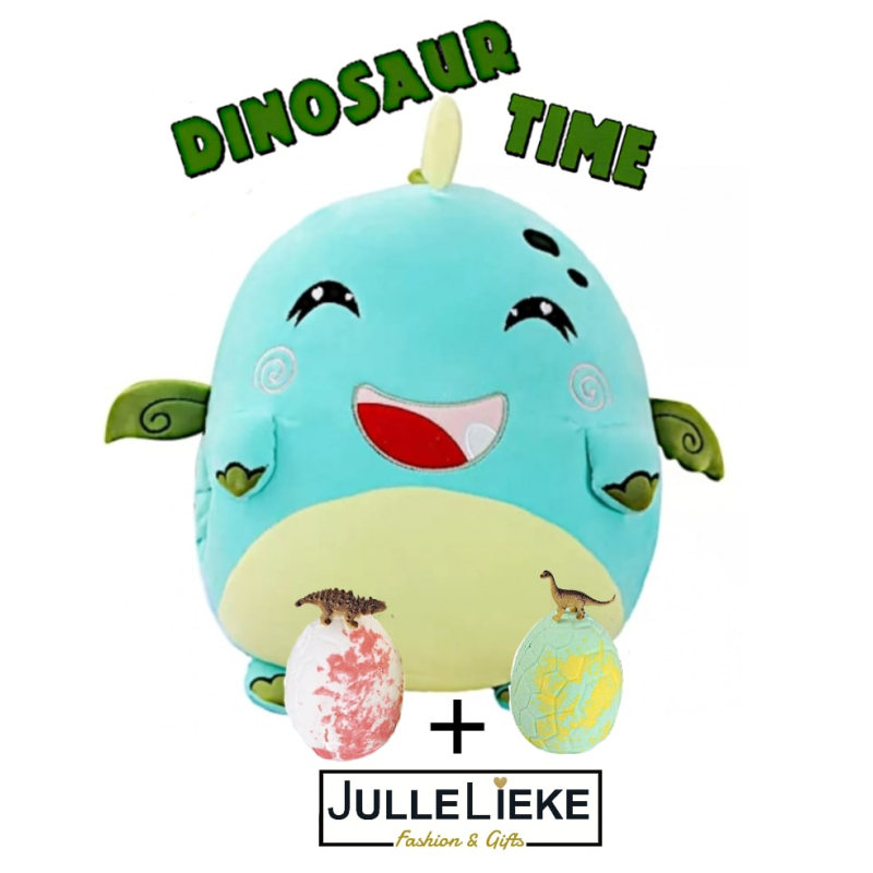 Dinosaurus knuffel en handverwarmer in 1 +  2 bruisballen!
