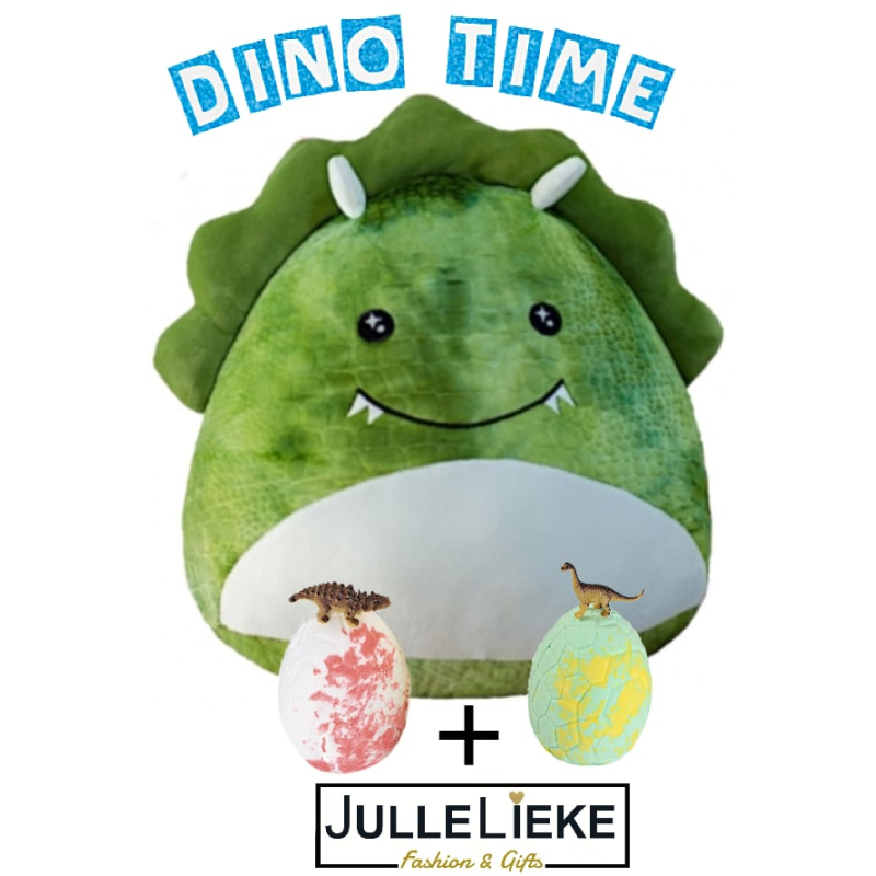 SQUISHY PLUCHE DINO 35 CM + 2 gratis Dino Bruisballen