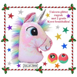 Glitter Unicorn rugzak Roze + 2 gratis Kerst bruisballen Glitter Unicorn rugzak Roze + 2 gratis Kerst bruisballen