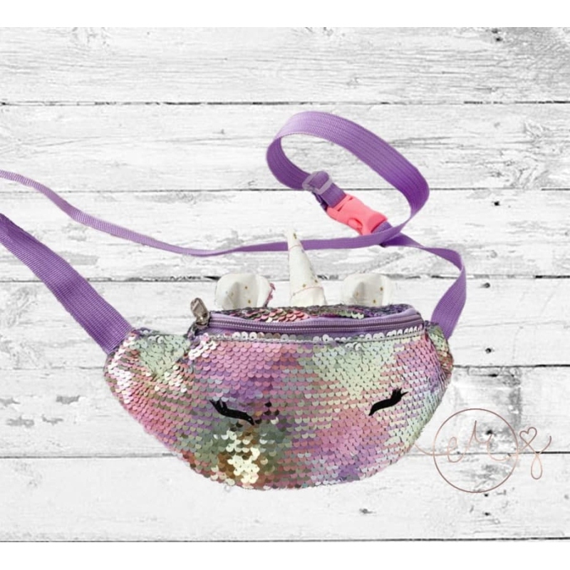 Unicorn heup/schouder tas glitters paars