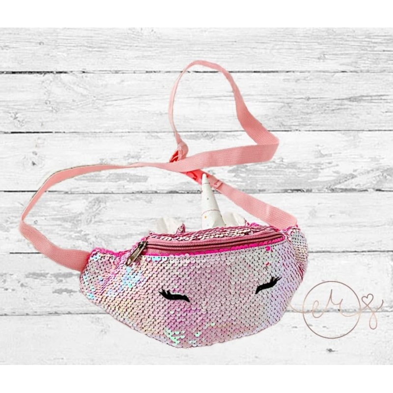 Unicorn heup/schouder tas glitters roze