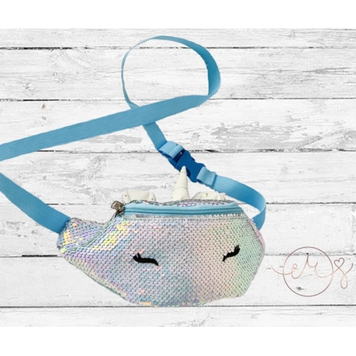 Unicorn heup/schouder tas glitters licht blauw