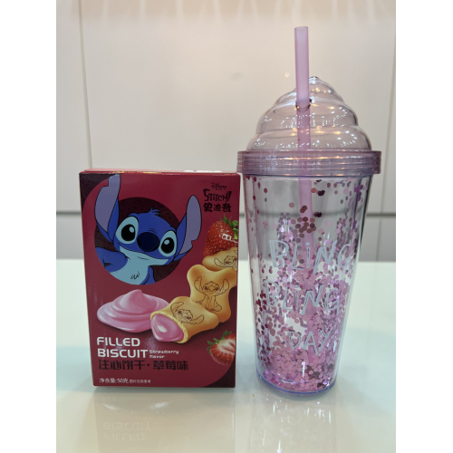 Drinkbeker + Stitch koekjes aardbei